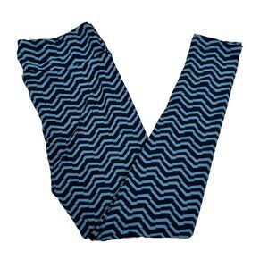 LuLaRoe Black Turquoise Blue  Striped Chevron Pattern Leggings Tall & Curvy TC